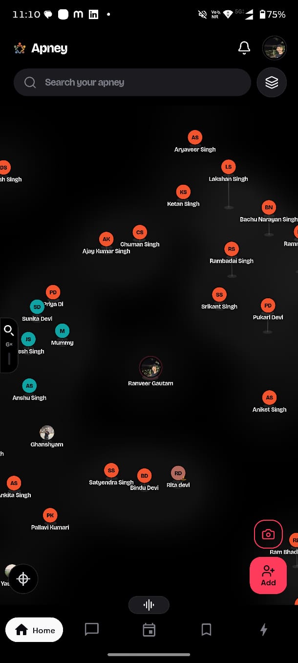 Apney family map with relatives arranged around your profile